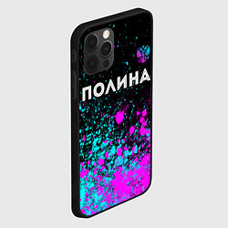 Чехол для iPhone 12 Pro Полина и неоновый герб России: символ сверху, цвет: 3D-черный — фото 2