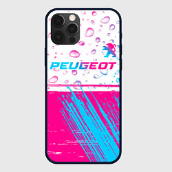 Чехол для iPhone 12 Pro Peugeot neon gradient style: символ сверху, цвет: 3D-черный