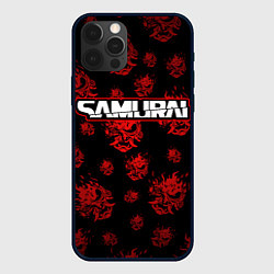 Чехол для iPhone 12 Pro Samurai - Красный паттерн - Cyberpunk, цвет: 3D-черный