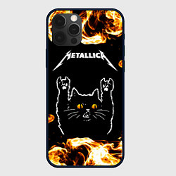 Чехол для iPhone 12 Pro Metallica рок кот и огонь, цвет: 3D-черный