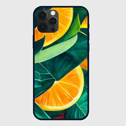 Чехол для iPhone 12 Pro Листья монстеры и дольки апельсинов, цвет: 3D-черный