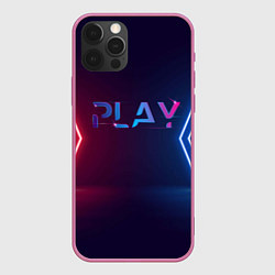 Чехол для iPhone 12 Pro Play неоновые буквы и красно синие полосы, цвет: 3D-малиновый