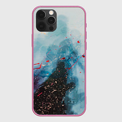 Чехол для iPhone 12 Pro Голубой абстрактны туман и краски, цвет: 3D-малиновый