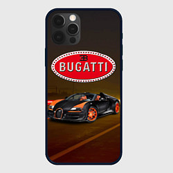Чехол для iPhone 12 Pro Bugatti на ночной дороге, цвет: 3D-черный