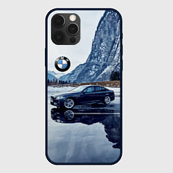 Чехол для iPhone 12 Pro БМВ у горного озера, цвет: 3D-черный
