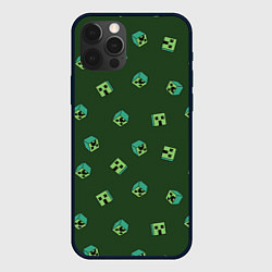 Чехол для iPhone 12 Pro Minecraft - зеленые лица, цвет: 3D-черный
