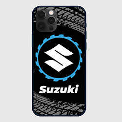 Чехол для iPhone 12 Pro Suzuki в стиле Top Gear со следами шин на фоне, цвет: 3D-черный