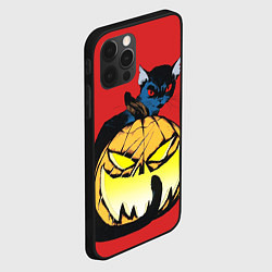 Чехол для iPhone 12 Pro Halloween - тыква и кот, цвет: 3D-черный — фото 2