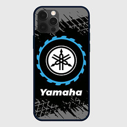 Чехол iPhone 12 Pro Yamaha в стиле Top Gear со следами шин на фоне