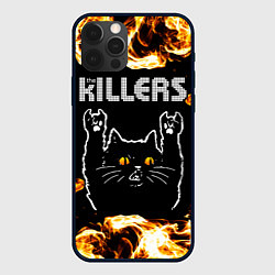 Чехол для iPhone 12 Pro The Killers рок кот и огонь, цвет: 3D-черный