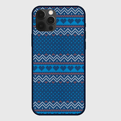 Чехол для iPhone 12 Pro Вязанный стиль - сердечки, цвет: 3D-черный