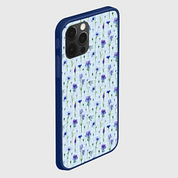 Чехол для iPhone 12 Pro Синие и фиолетовые цветы на голубой клетке, цвет: 3D-тёмно-синий — фото 2