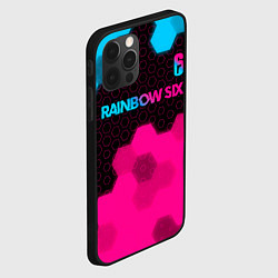 Чехол для iPhone 12 Pro Rainbow Six - neon gradient: символ сверху, цвет: 3D-черный — фото 2