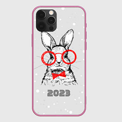 Чехол для iPhone 12 Pro Снегопад и кролик 2023, цвет: 3D-малиновый