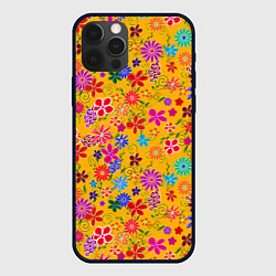 Чехол для iPhone 12 Pro Нарисованные цветы - орнамент, цвет: 3D-черный