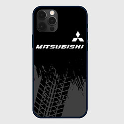 Чехол для iPhone 12 Pro Mitsubishi speed на темном фоне со следами шин: си, цвет: 3D-черный