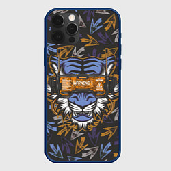 Чехол для iPhone 12 Pro Тигр в киберочках, цвет: 3D-тёмно-синий
