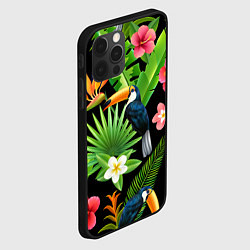 Чехол для iPhone 12 Pro Тропический паттерн с туканом, цвет: 3D-черный — фото 2