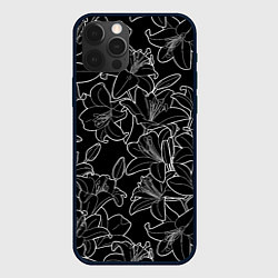 Чехол для iPhone 12 Pro Нежные цветы - лилии: черно белыи, цвет: 3D-черный