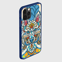 Чехол для iPhone 12 Pro Волк в узорах на нежном цветочном фоне, цвет: 3D-тёмно-синий — фото 2