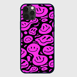 Чехол для iPhone 12 Pro Кислотный розовый в смайликах, цвет: 3D-черный