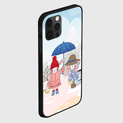 Чехол для iPhone 12 Pro Зайчики под зонтом, цвет: 3D-черный — фото 2