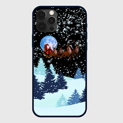 Чехол для iPhone 12 Pro Санта на оленях в ночном небе, цвет: 3D-черный