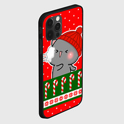 Чехол для iPhone 12 Pro Серый котик - играет в снежки, цвет: 3D-черный — фото 2