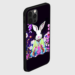 Чехол для iPhone 12 Pro Кролик в цветах на черном фоне, цвет: 3D-черный — фото 2