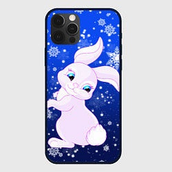 Чехол для iPhone 12 Pro Кролик на фоне снежинок, цвет: 3D-черный
