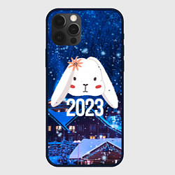 Чехол для iPhone 12 Pro Белый крольчонок с цветком, цвет: 3D-черный