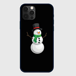 Чехол для iPhone 12 Pro Новогодний снеговик с шарфом, цвет: 3D-черный