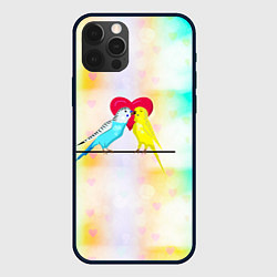 Чехол для iPhone 12 Pro Влюбленные волнистые попугайчики, цвет: 3D-черный
