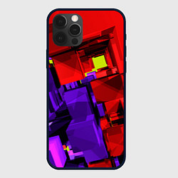 Чехол для iPhone 12 Pro Множество геометрических красных, фиолетовых и жёл, цвет: 3D-черный