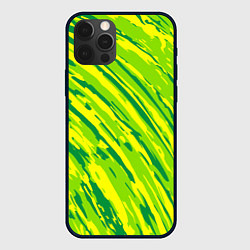 Чехол для iPhone 12 Pro Абстракция зеленые линии, цвет: 3D-черный