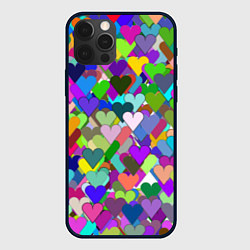 Чехол для iPhone 12 Pro Орнамент из разноцветных сердечек - валентинка, цвет: 3D-черный