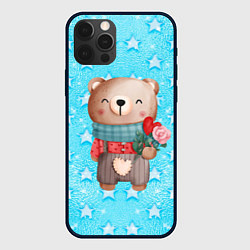 Чехол для iPhone 12 Pro Мишка с розой, цвет: 3D-черный