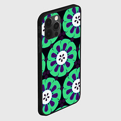Чехол для iPhone 12 Pro Паттерн голубо-зеленые зубастые цветы, цвет: 3D-черный — фото 2
