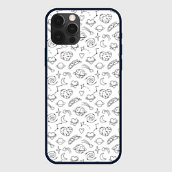 Чехол для iPhone 12 Pro Дудлы с темой любви и космоса, цвет: 3D-черный