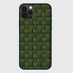 Чехол для iPhone 12 Pro Паттерн из зеленых линий, цвет: 3D-черный