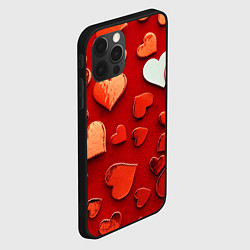 Чехол для iPhone 12 Pro Красные сердца на красном фоне, цвет: 3D-черный — фото 2