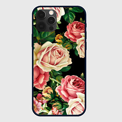 Чехол для iPhone 12 Pro Цветы на черном фоне, цвет: 3D-черный