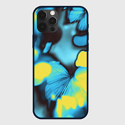 Чехол для iPhone 12 Pro Голубые бабочки асбтракция, цвет: 3D-черный
