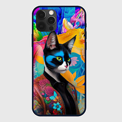 Чехол для iPhone 12 Pro Кот модник - нейросеть, цвет: 3D-черный
