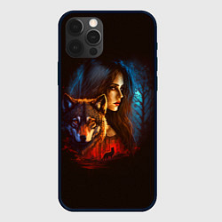 Чехол для iPhone 12 Pro Волк и девушка, цвет: 3D-черный