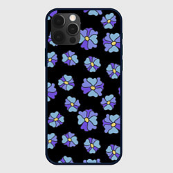 Чехол для iPhone 12 Pro Дудл цветы на черном - паттерн, цвет: 3D-черный