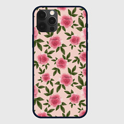Чехол для iPhone 12 Pro Акварельные розы на бежевом - паттерн, цвет: 3D-черный
