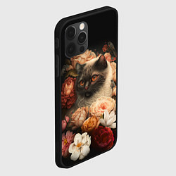 Чехол для iPhone 12 Pro Милый котик окружённый цветами, цвет: 3D-черный — фото 2