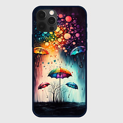 Чехол для iPhone 12 Pro Яркие зонтики под дождем, цвет: 3D-черный