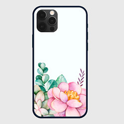 Чехол для iPhone 12 Pro Цветы нарисованные акварелью - снизу, цвет: 3D-черный